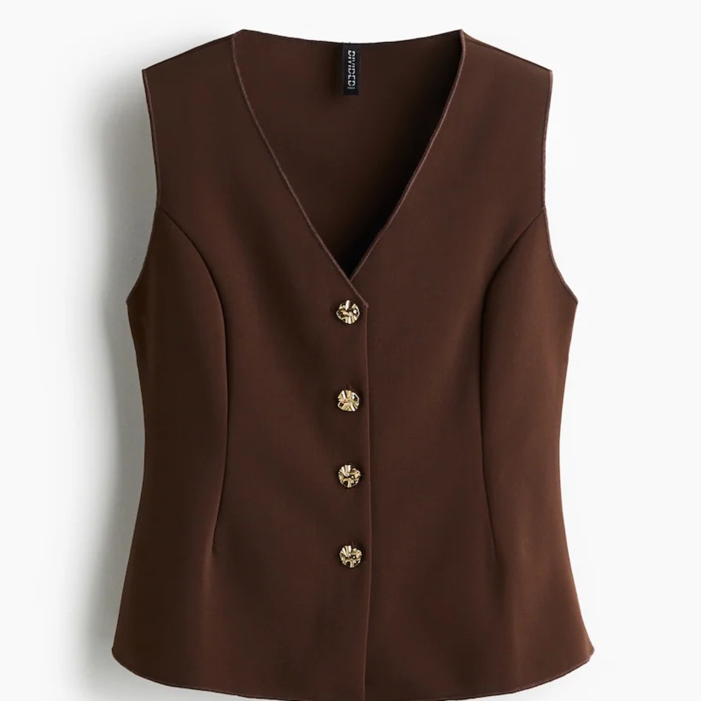 NWOT H&M Brown Tailored Vest with Gold Buttons